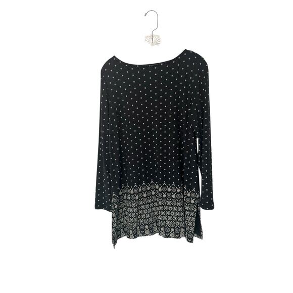 J. Jill Tunic Black Tan Crew‎ Neck Printed Soft Casual Long Sleeve Top Medium - Picture 1 of 12